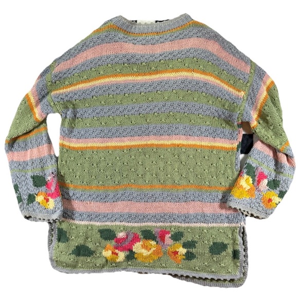 Vintage American Eagle Sweater Chunky Knit Women's Small Mulitcolor Pastel Flora - Picture 2 of 4